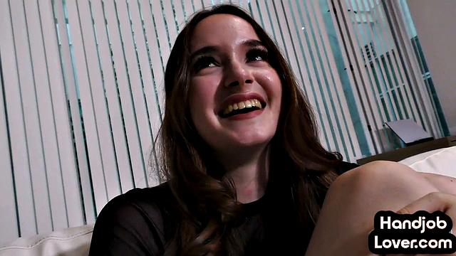 Hj loving cute babe wanking big dick