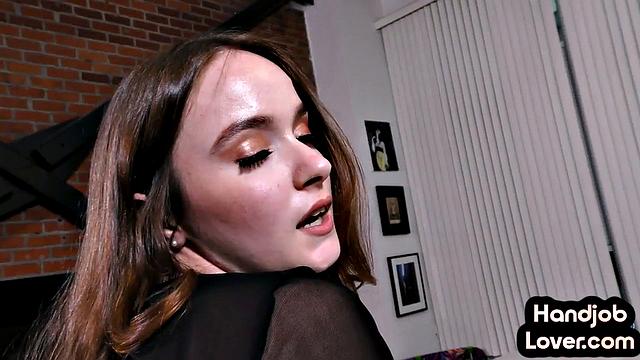 Hj loving cute babe wanking big dick