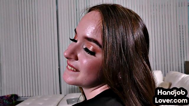 Hj loving cute babe wanking big dick