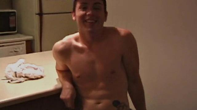 Christian Dane strips down to his underwear. When they are eventually removed we see this skinny little boy has a great big dick. He moves from sofa to the bed, all the while fingering his ass and balls while steadily stroking.