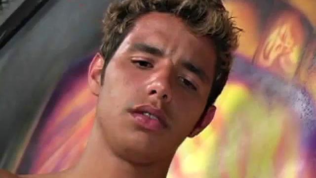 Licking his lips in anticipation, Alvaro Mendez plays with his own hot body until he gets the attention of Jorge Niguera, who is just as horny and ready. The viewer is treated to another 9 inch Latin cock as the two Brazilians begin love making.