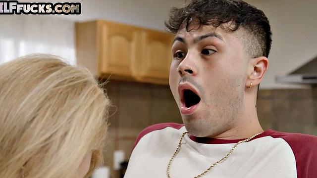 Busty granny gets fucked in the kitchen for her birthday