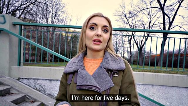 Blonde Euro babe with natural tits gets fucked in public