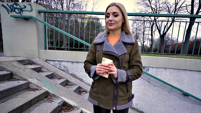Blonde Euro babe with natural tits gets fucked in public