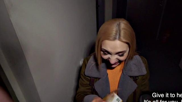 Blonde Euro babe with natural tits gets fucked in public