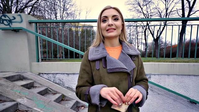 Blonde Euro babe with natural tits gets fucked in public