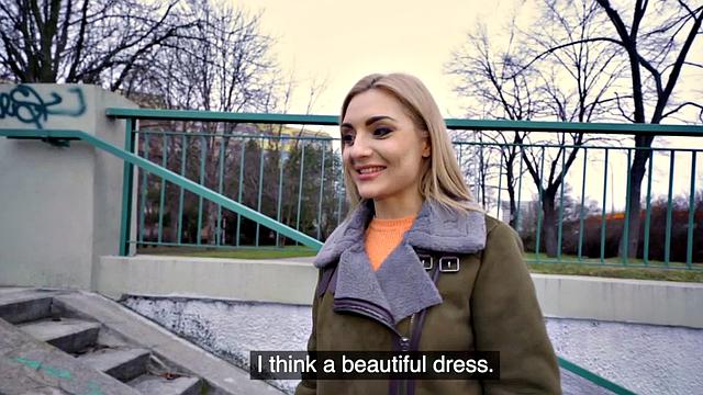 Blonde Euro babe with natural tits gets fucked in public