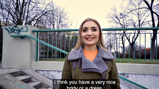 Blonde Euro babe with natural tits gets fucked in public