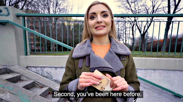 Blonde Euro babe with natural tits gets fucked in public