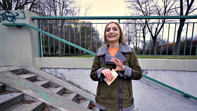 Blonde Euro babe with natural tits gets fucked in public