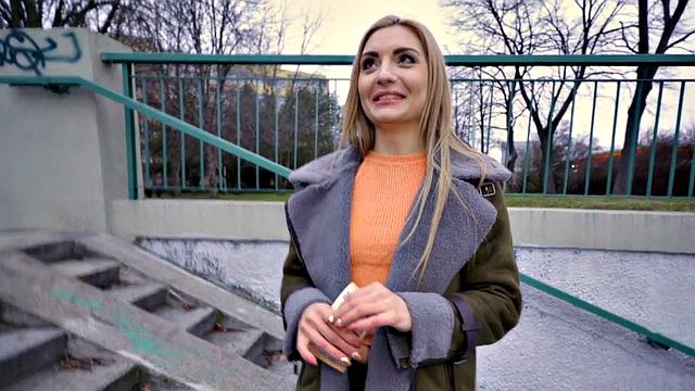 Blonde Euro babe with natural tits gets fucked in public