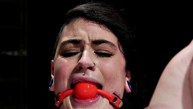 Curvy lezdom whipping her gagged submissive
