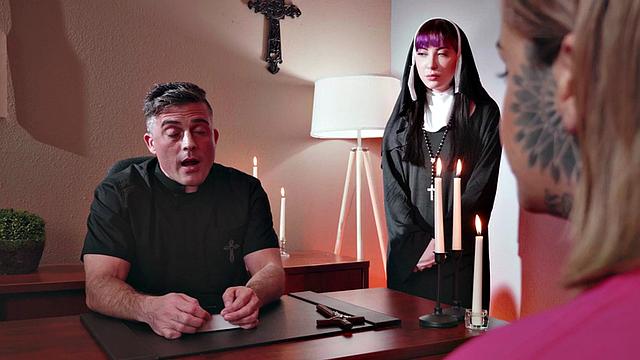 Inked nun anally pounded in church by her lucky priest