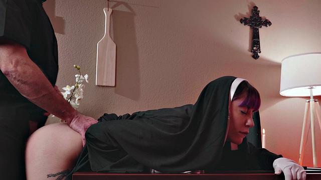 Inked nun anally pounded in church by her lucky priest