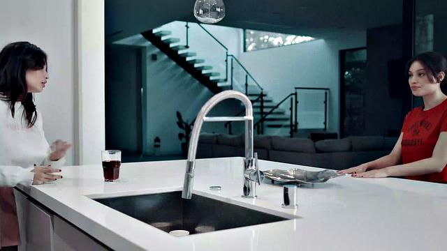 Big-titted Asian GF gets her trimmed pussy fingered while getting her face splattered with jizz