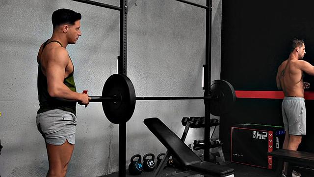 Ripped asslicks and barebacks stud on bench press