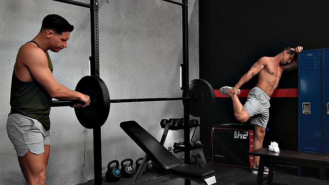 Ripped asslicks and barebacks stud on bench press