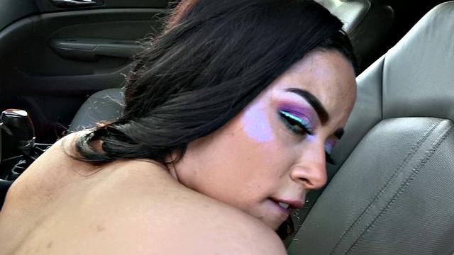 Sexy bald ebony Raver goes wild in the field with her tongue and pussy