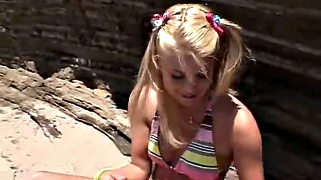 Little Summer Fingered in Pussy Closeup at the Beach