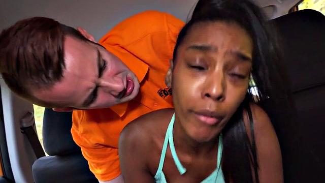 Amateur ebony student smashed in the backseat