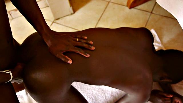 Real Nubian twink threesome fucked after massaging