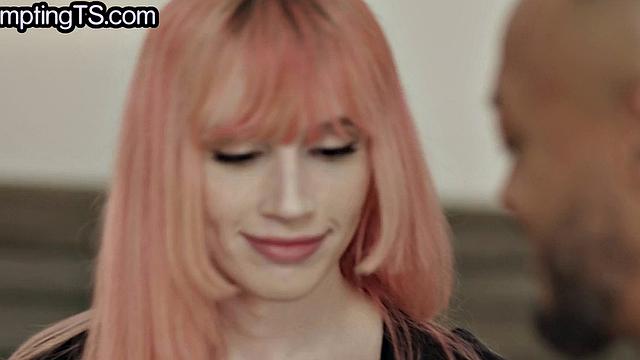 Colored hair TS in black stockings assnailed in IR sex