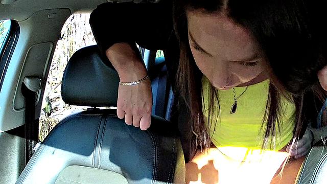 Brunette bombshell bangs cabby to get on time for her flight