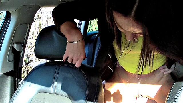 Brunette bombshell bangs cabby to get on time for her flight