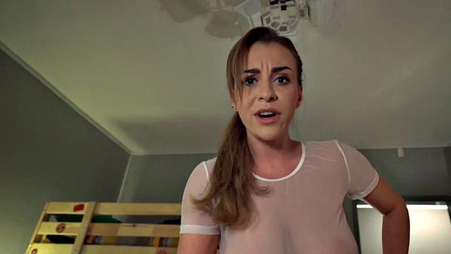 Amateur babe fucked by roommate after sucking