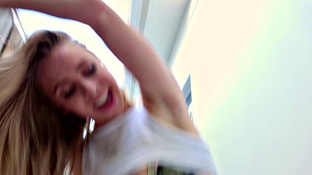 A blonde hottie ride her man's rod in a public park for some cash