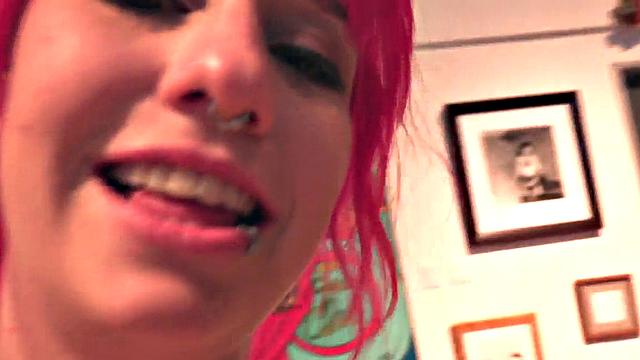 Pink hair cocksucker gives her best with mouth and boobs