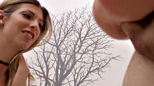 Blonde babes blowing cock while assfucked in ffm