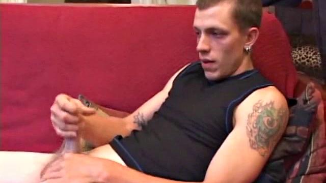 Proud of his rigid cock, Shane kicks back and starts stroking. Stimulated by porn video, things get pretty busy, but all cums out in the end.