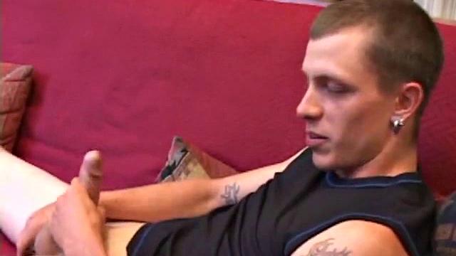 Proud of his rigid cock, Shane kicks back and starts stroking. Stimulated by porn video, things get pretty busy, but all cums out in the end.