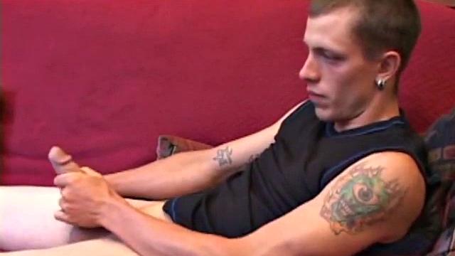 Proud of his rigid cock, Shane kicks back and starts stroking. Stimulated by porn video, things get pretty busy, but all cums out in the end.