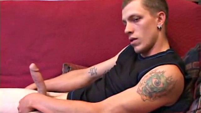 Proud of his rigid cock, Shane kicks back and starts stroking. Stimulated by porn video, things get pretty busy, but all cums out in the end.