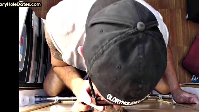 Mouthjizzed gloryhole DILF sucks hard cock at home