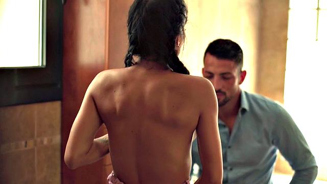 Slutty babe enjoys fucking hard in pussy by big white dick