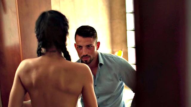 Slutty babe enjoys fucking hard in pussy by big white dick