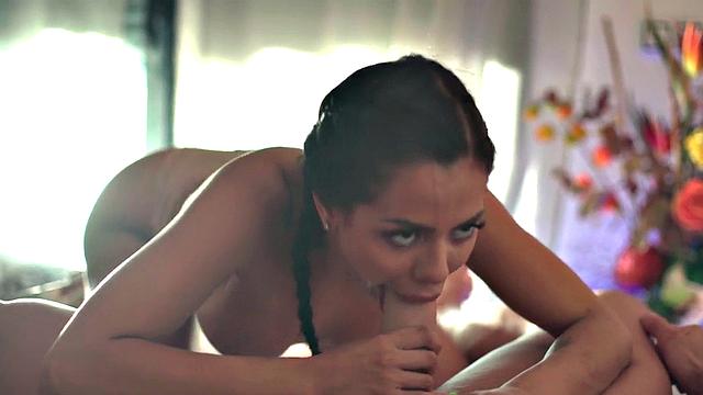 Slutty babe enjoys fucking hard in pussy by big white dick