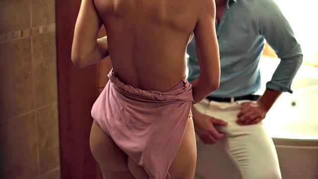 Slutty babe enjoys fucking hard in pussy by big white dick