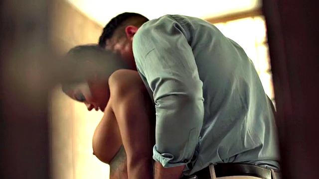 Slutty babe enjoys fucking hard in pussy by big white dick