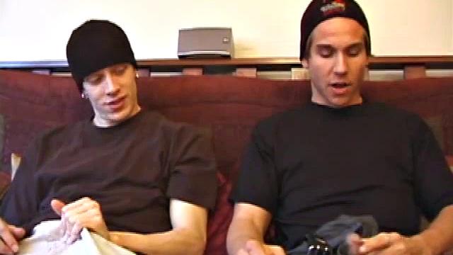 Shane and Brock sit side-by-side and begin watching their porn, while getting themselves ready for their task. Soon hands find their way into their pants. Cock in hand, Brock strokes and soon both he and Shane are stripping naked.