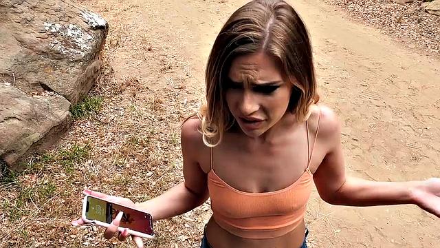 Petite Teen Deepthroats and Fucks A Fat Cock After Picked Up By A Hiker