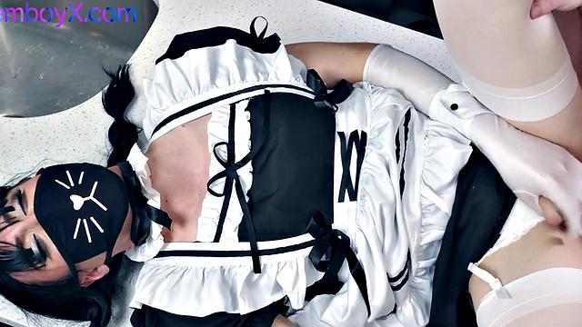 Maid uniform roseboy barebacked by jock in kitchen