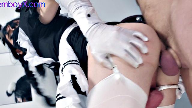 Maid uniform roseboy barebacked by jock in kitchen