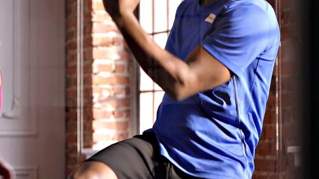 Gym babes riding cock in interracial threeway