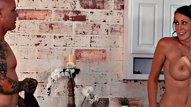 Oiled busty MILF enjoys on BFs cock in slimy sex