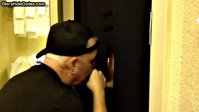 Greedy gloryhole DILF sucks cock in homemade video