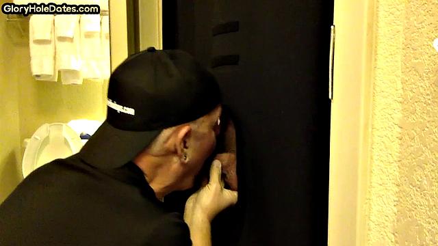 Greedy gloryhole DILF sucks cock in homemade video